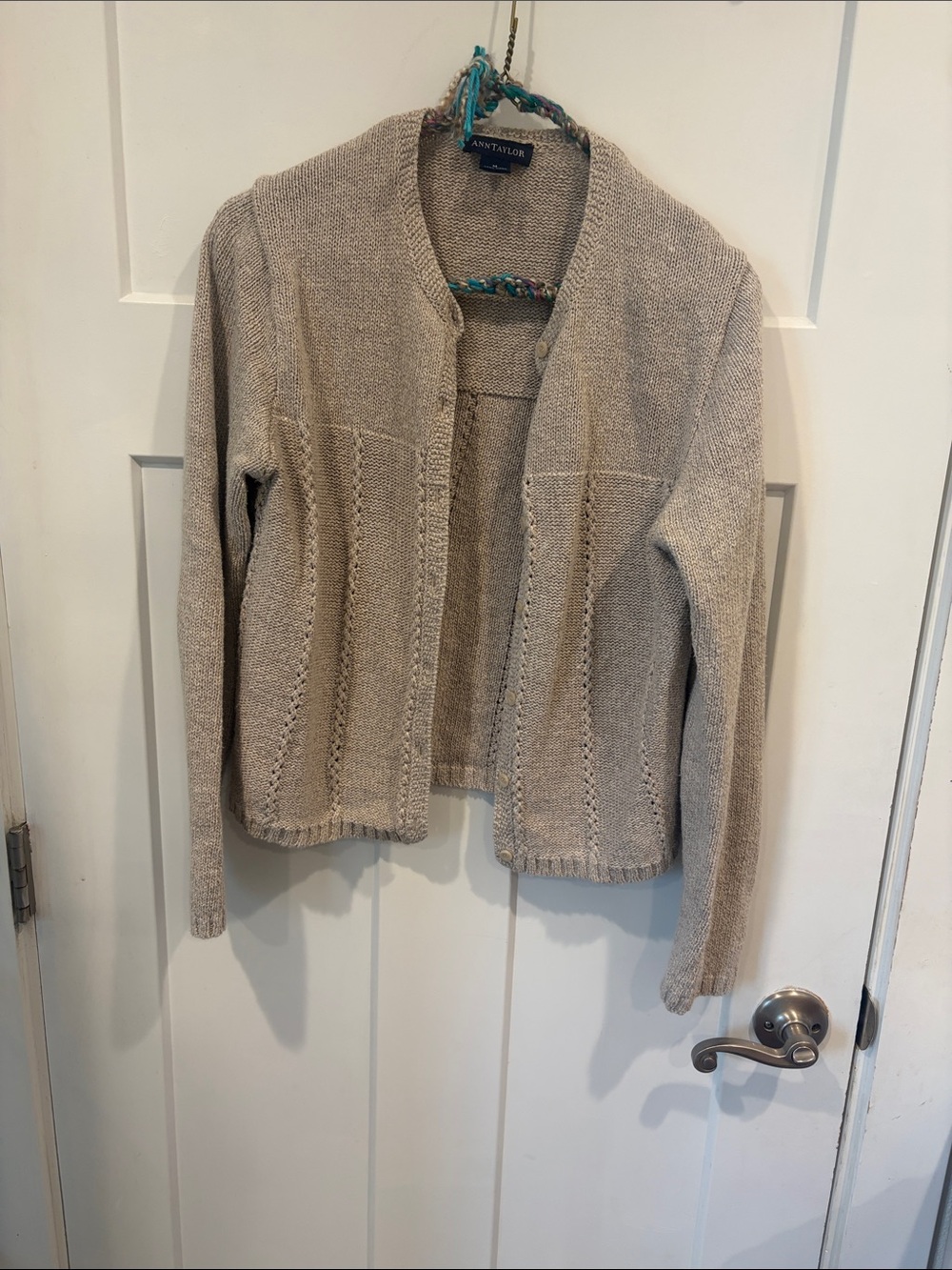 Ann Taylor Tan Open-Front Knit Cardigan
